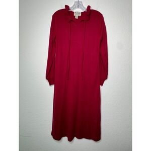 Vintage Pariscope Red Knit Long Dress Ruffle Collar Dark Academia Noir Size 12